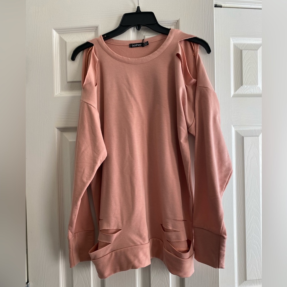 Boohoo Distressed Sweatshirt Mauve